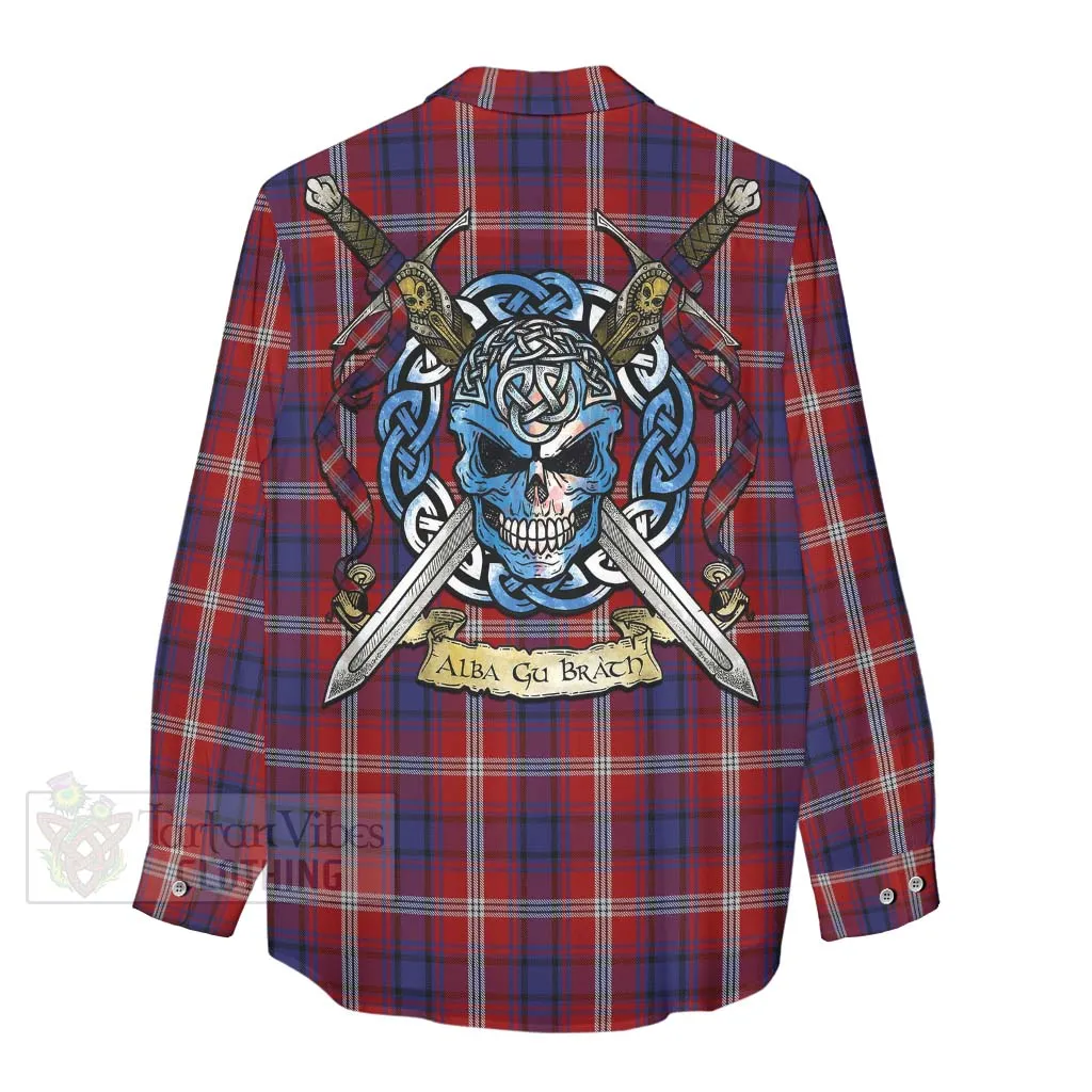 Ainslie Tartan Women's Casual Shirt with Family Crest Celtic Skull Style