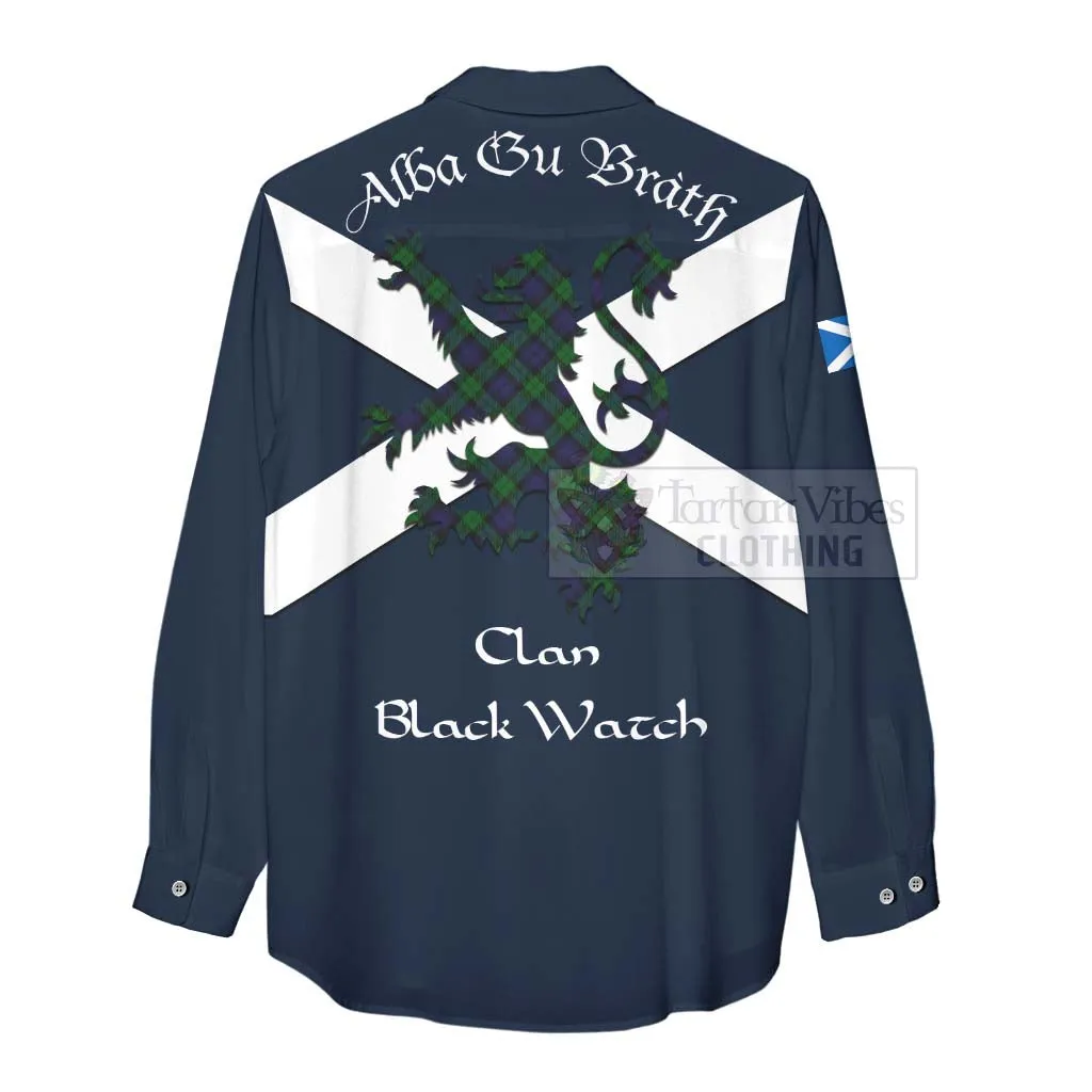 Black Watch Tartan Lion Rampant Women's Casual Shirt Proudly Display Your Heritage with Alba Gu Brath and Clan Name