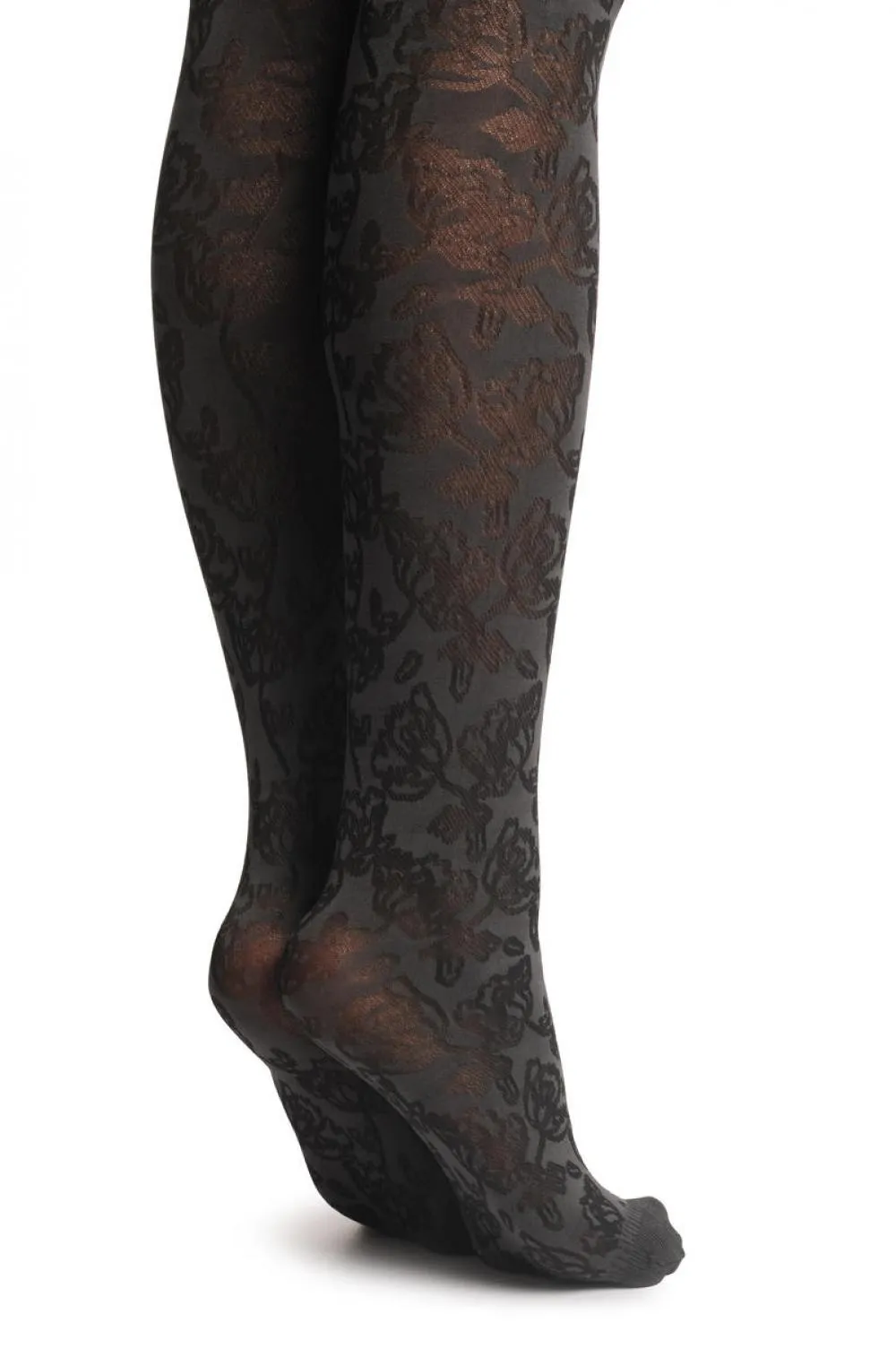 Black Woven Roses On Dark Grey & Floral Silicon Lace Top