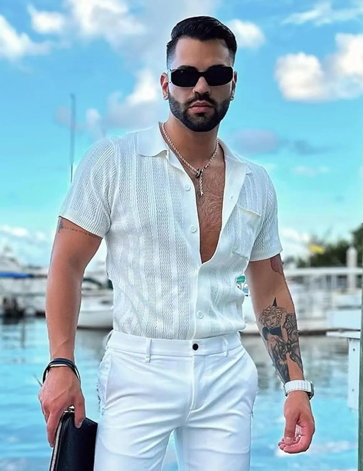 COOFANDY Men's Knit Button Down Shirt 2025 Vintage Short Sleeve Polo Shirt Casual Beach Tops