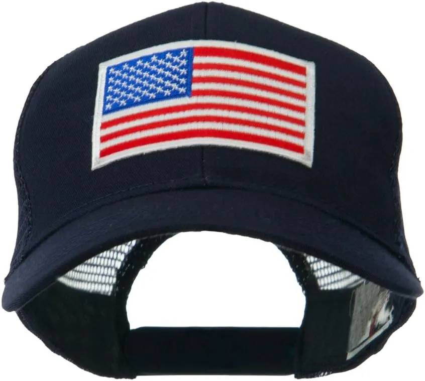 e4Hats.com 6 Panel Mesh American Flag White Patch Cap