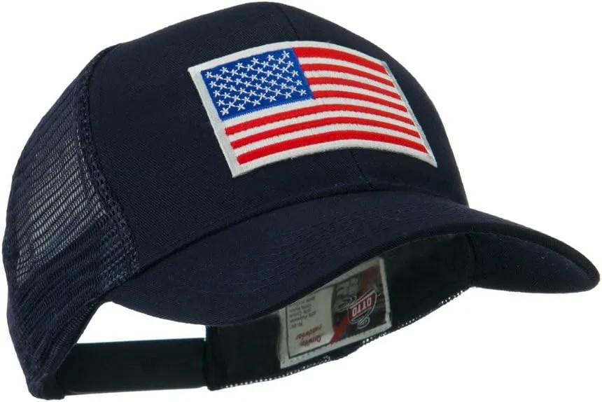 e4Hats.com 6 Panel Mesh American Flag White Patch Cap