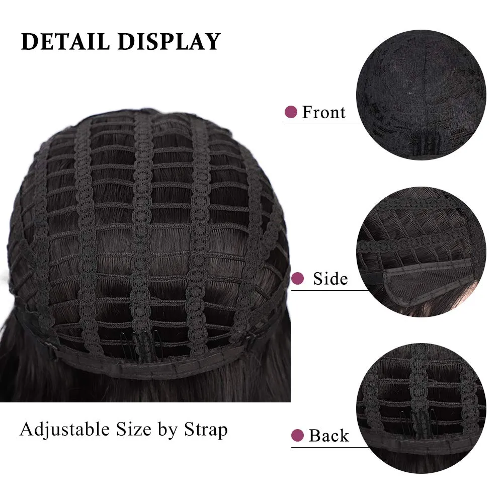 ENTRANCED STYLES Black Wigs with Bangs for Women 14 Inches Synthetic Curly Bob Wig for Girl Natural Looking Wavy Wigs