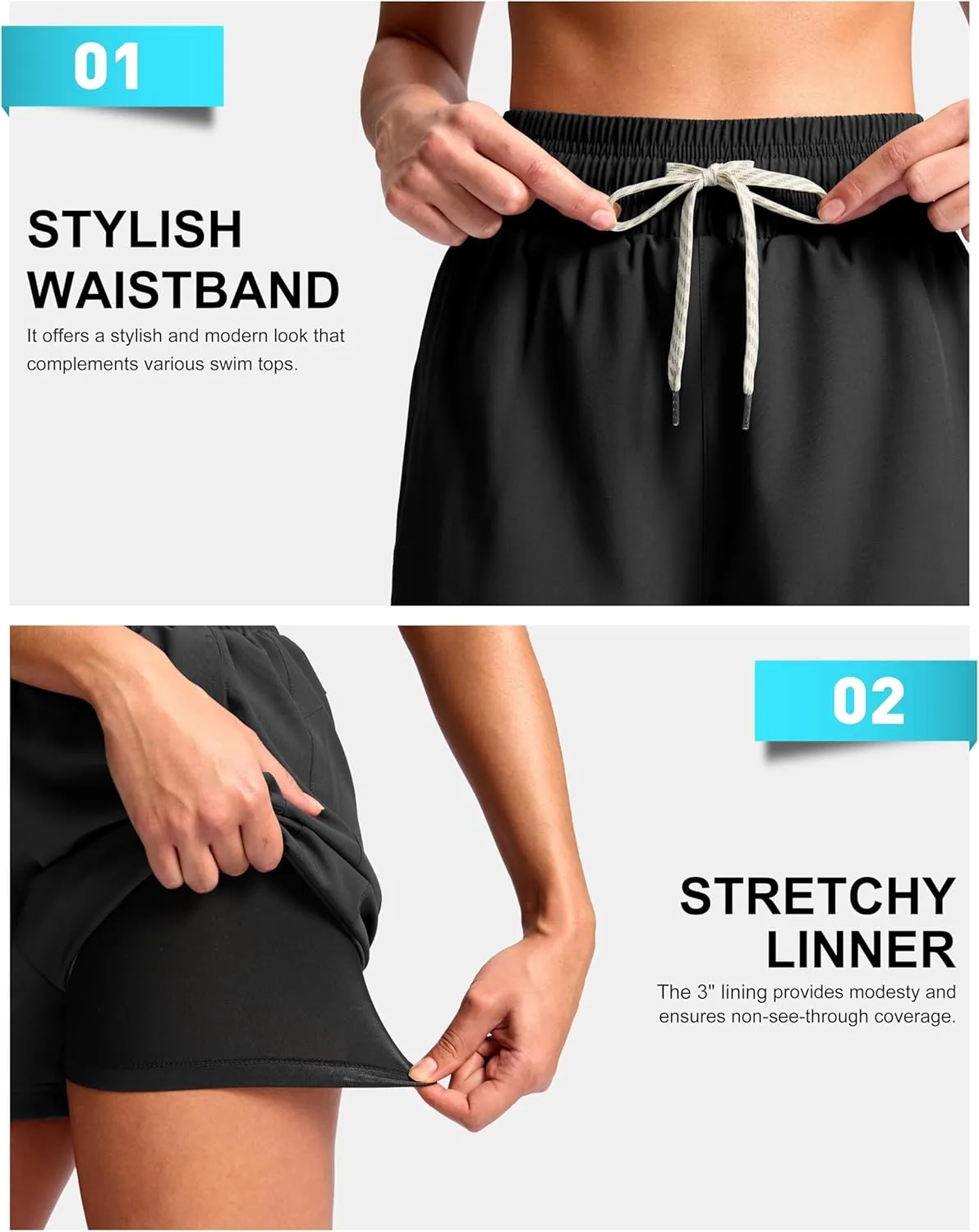 G Gradual Women's Swim Shorts 4" Quick Dry Board Shorts with Boxer Liner Deep Pockets Trunks for Water Fun, Beach, Surf, Pool