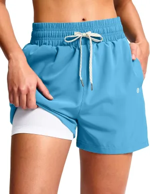 G Gradual Women's Swim Shorts 4" Quick Dry Board Shorts with Boxer Liner Deep Pockets Trunks for Water Fun, Beach, Surf, Pool