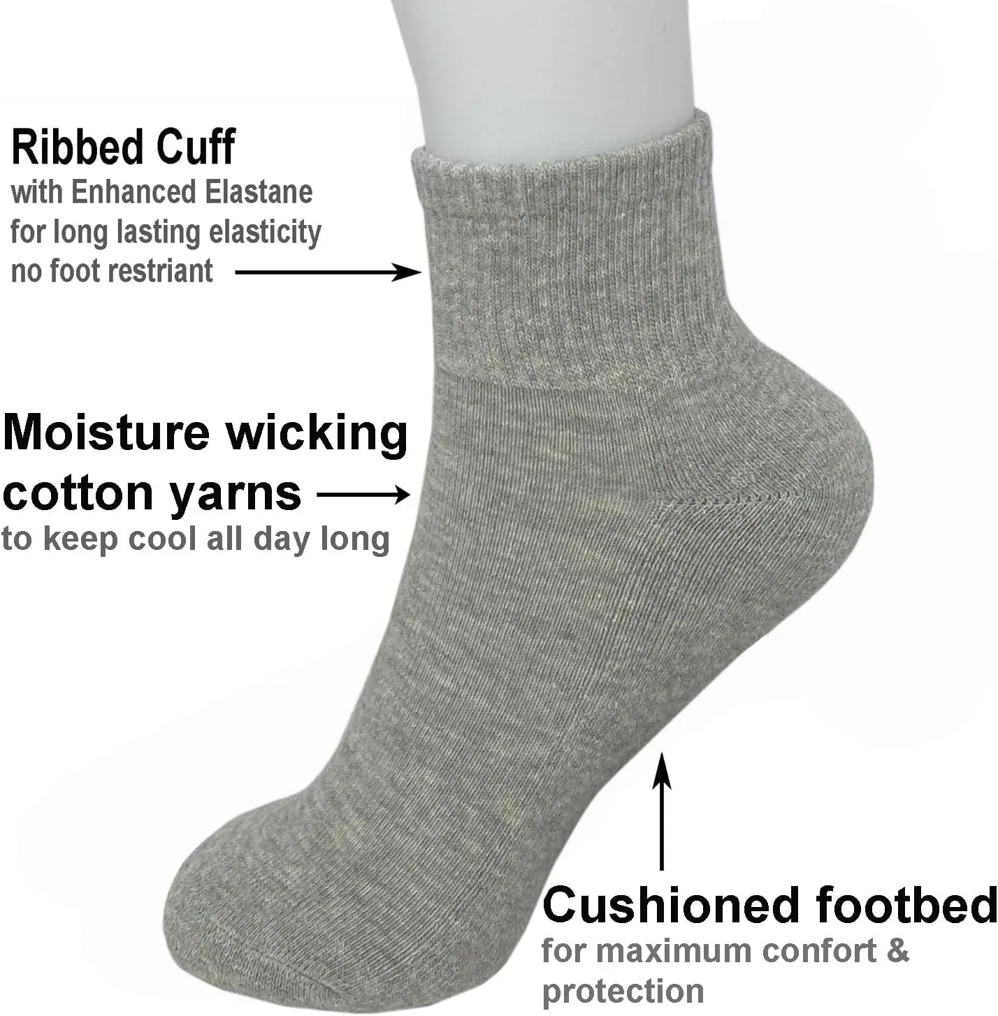 Glory Max 6 Pairs Women Ankle Socks Cotton Solid Color with Cushion for Athletic Running