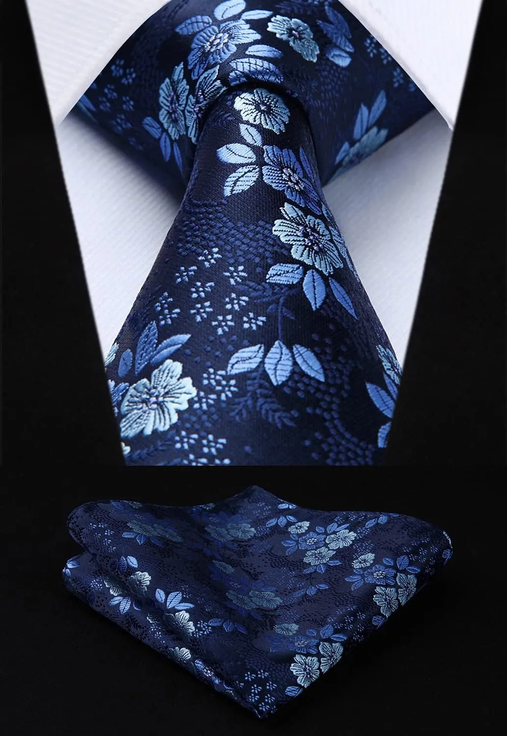 HISDERN Men Floral Ties Woven Classic 3.4" Necktie Set Formal tie Pocket Square for Wedding with Handkerchief Gift Box