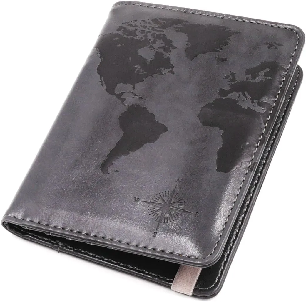 kandouren RFID Passport Holder Cover Case,Travel Accessories for Men,Passport Wallet with Gray Leather for Mens,Gift for traveler,Credit Card and ID Holder Wallet