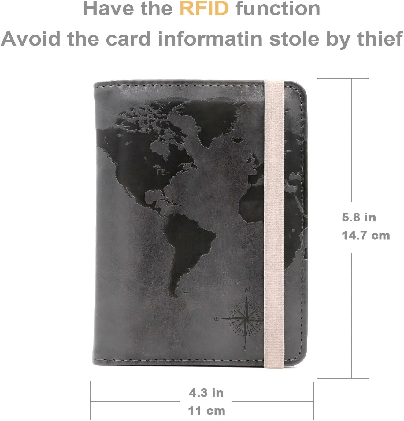 kandouren RFID Passport Holder Cover Case,Travel Accessories for Men,Passport Wallet with Gray Leather for Mens,Gift for traveler,Credit Card and ID Holder Wallet