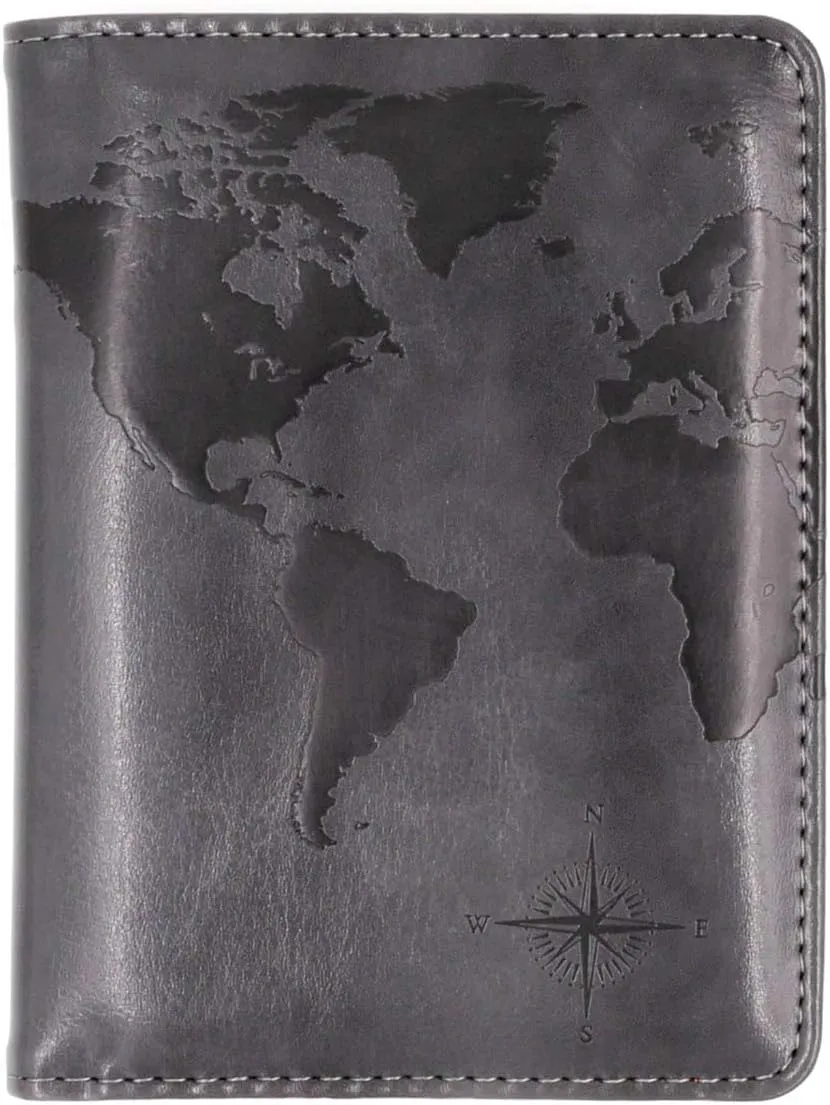 kandouren RFID Passport Holder Cover Case,Travel Accessories for Men,Passport Wallet with Gray Leather for Mens,Gift for traveler,Credit Card and ID Holder Wallet