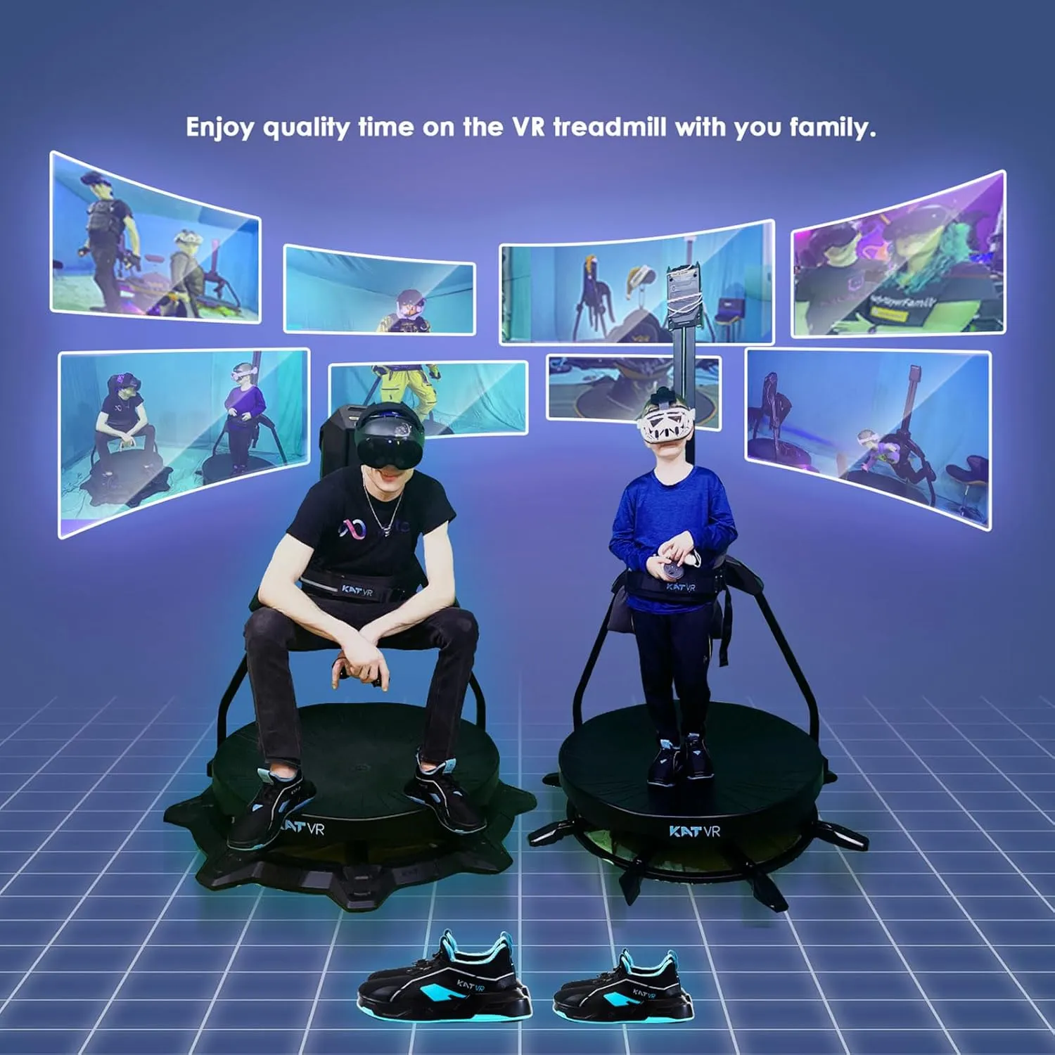 KAT Walk C2 VR Gaming Shoes,Innovative Footwear Designed for Immersive VR Experiences, Offering Ultimate Comfort and Support for Gamers and Fitness Enthusiasts,Black with Blue