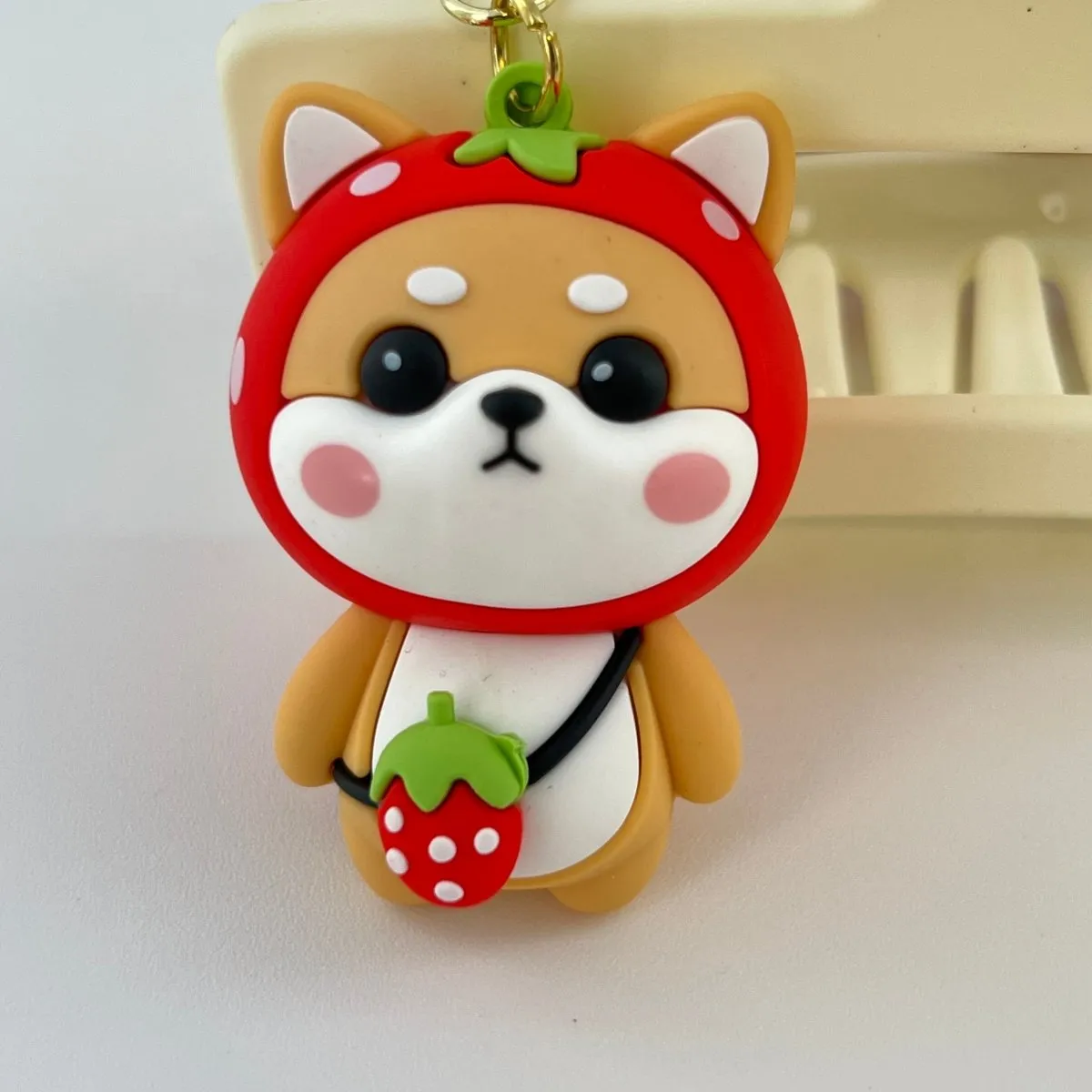 Kawaii Keychain Red Strawberry Shiba Inu