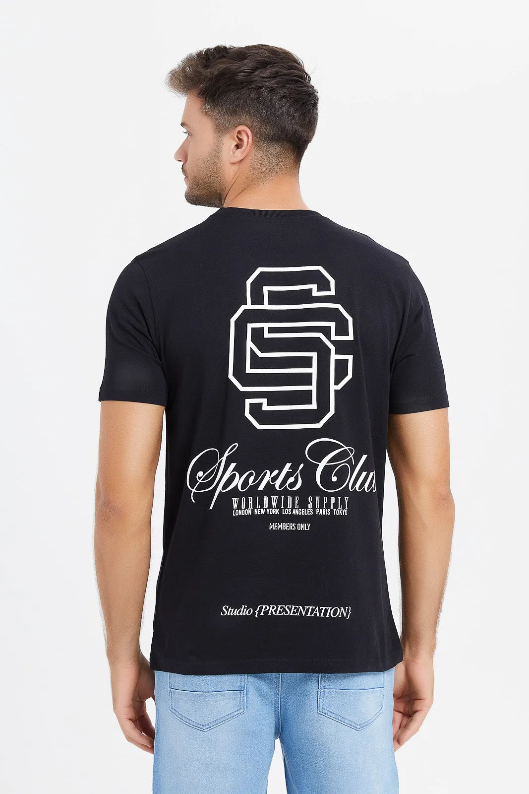 Men Black Back Print T-Shirt