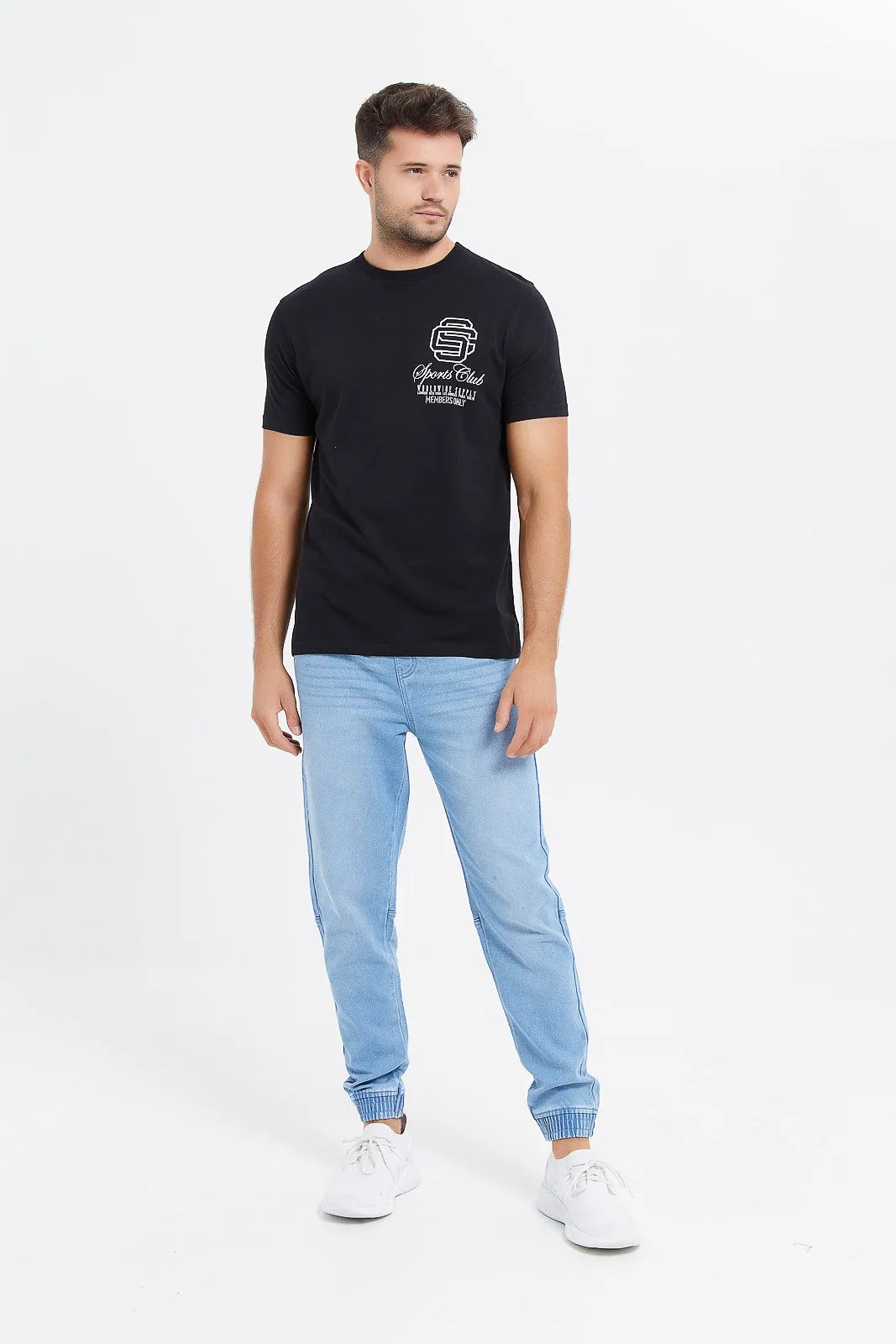 Men Black Back Print T-Shirt