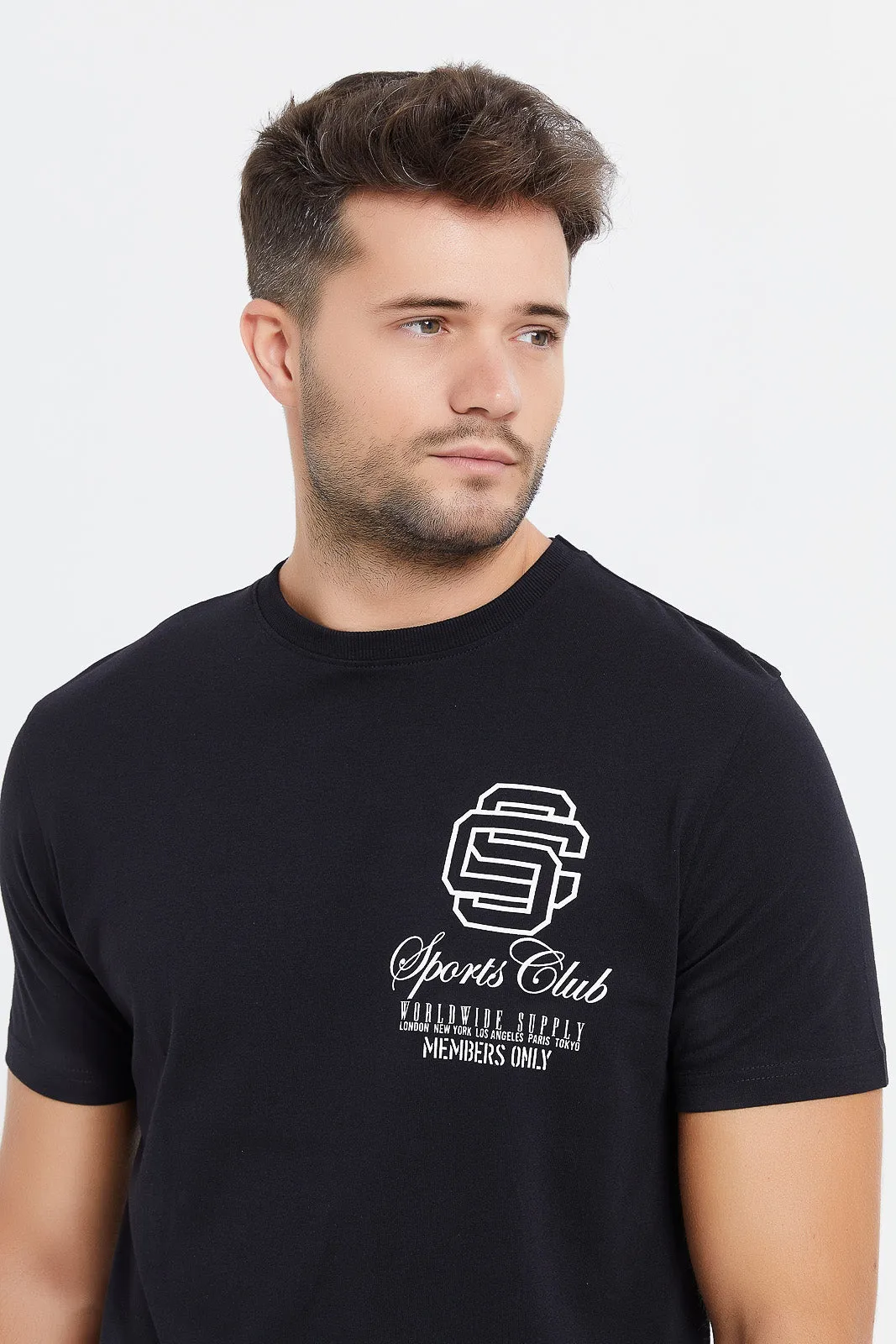 Men Black Back Print T-Shirt