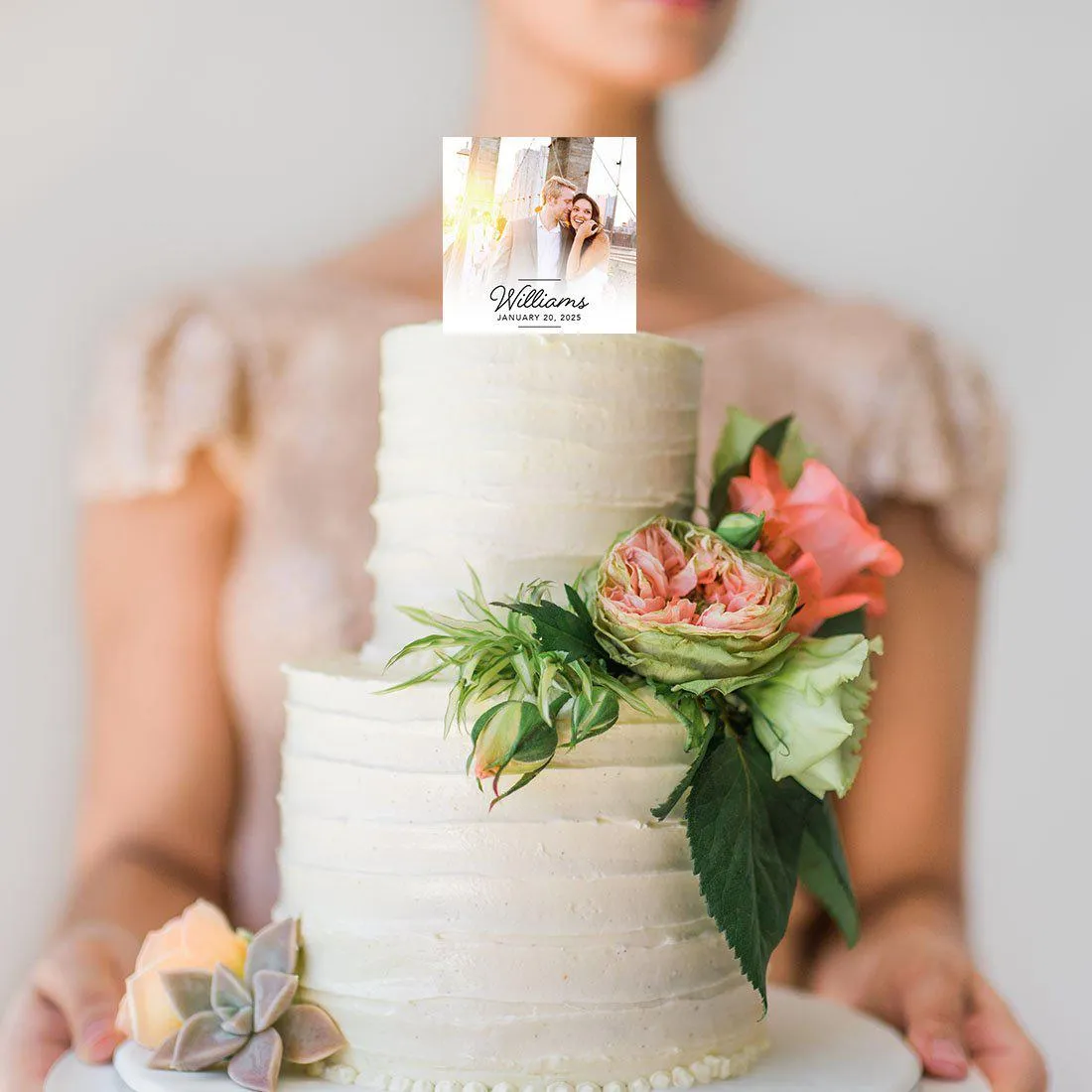 Modern Square Acrylic Cake Topper Collection, Custom Photo