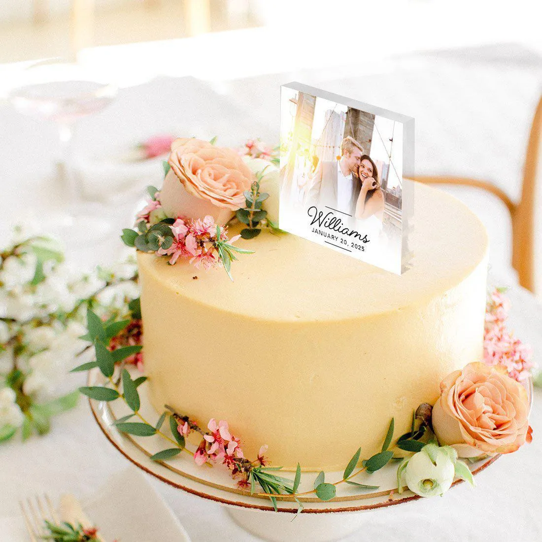 Modern Square Acrylic Cake Topper Collection, Custom Photo