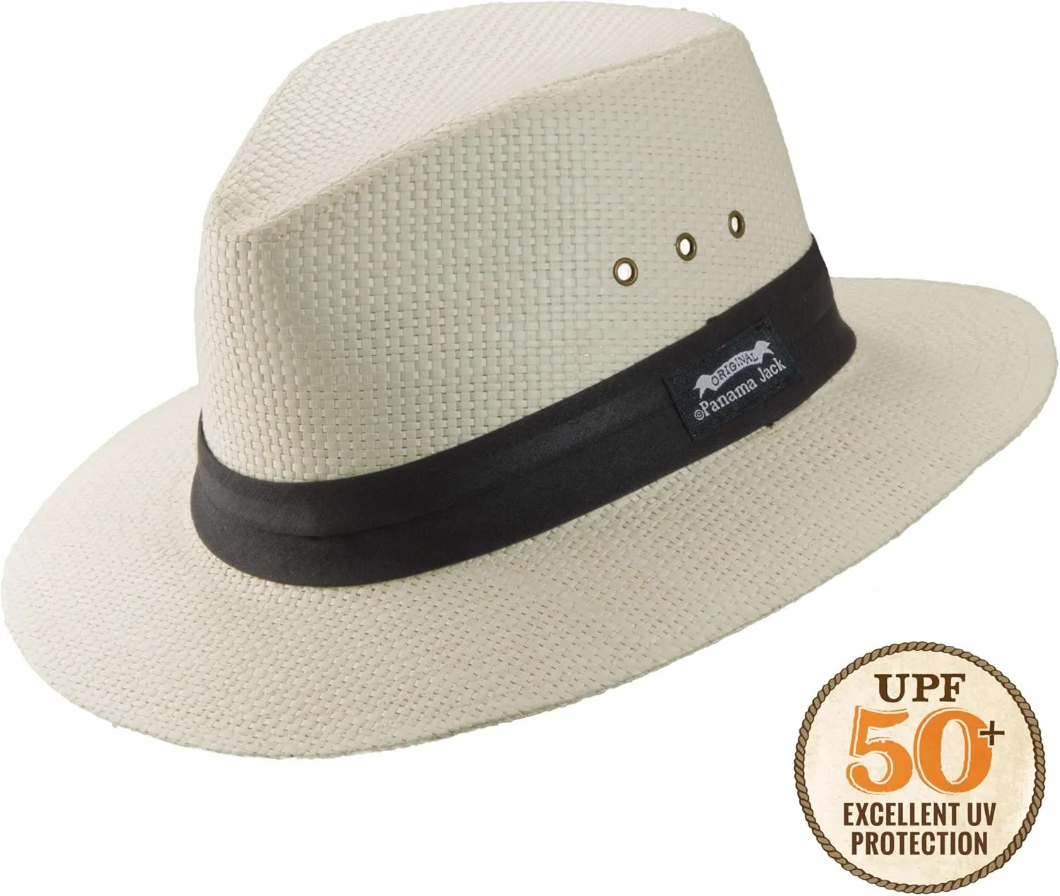 Natural Matte Toyo Safari Men's Sun Hat with Black Band, 2 1/2" Brim, UPF (SPF) 50  Sun Protection