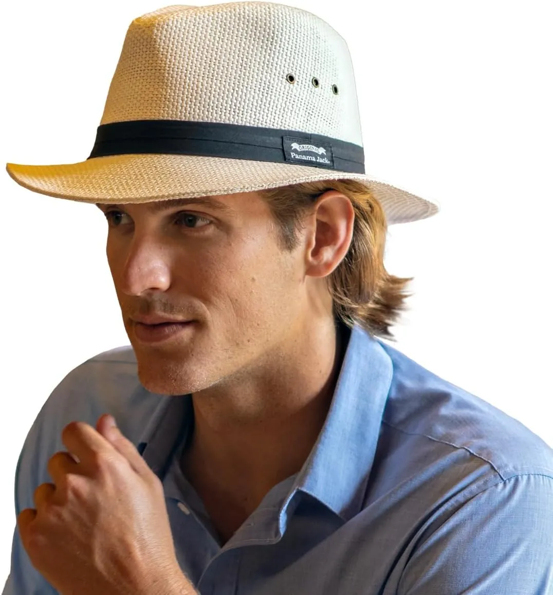 Natural Matte Toyo Safari Men's Sun Hat with Black Band, 2 1/2" Brim, UPF (SPF) 50  Sun Protection