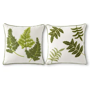 Pillow with Embroidered Ferns -  2 Styles