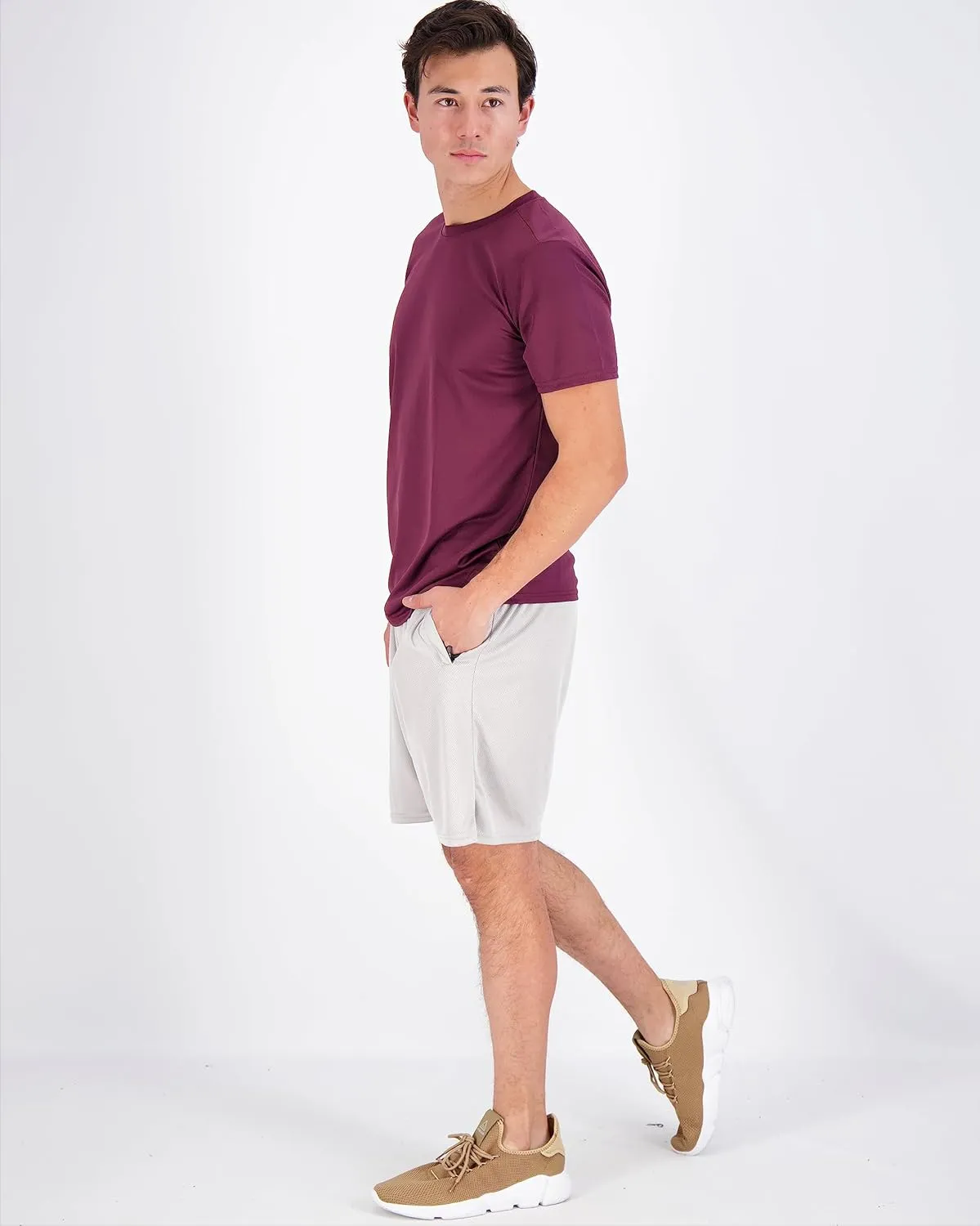 Real Essentials 5 Pack Men??s Active Quick Dry Mesh Crew Neck T Shirts | Athletic Short Sleeve Tee (Available in Big & Tall)