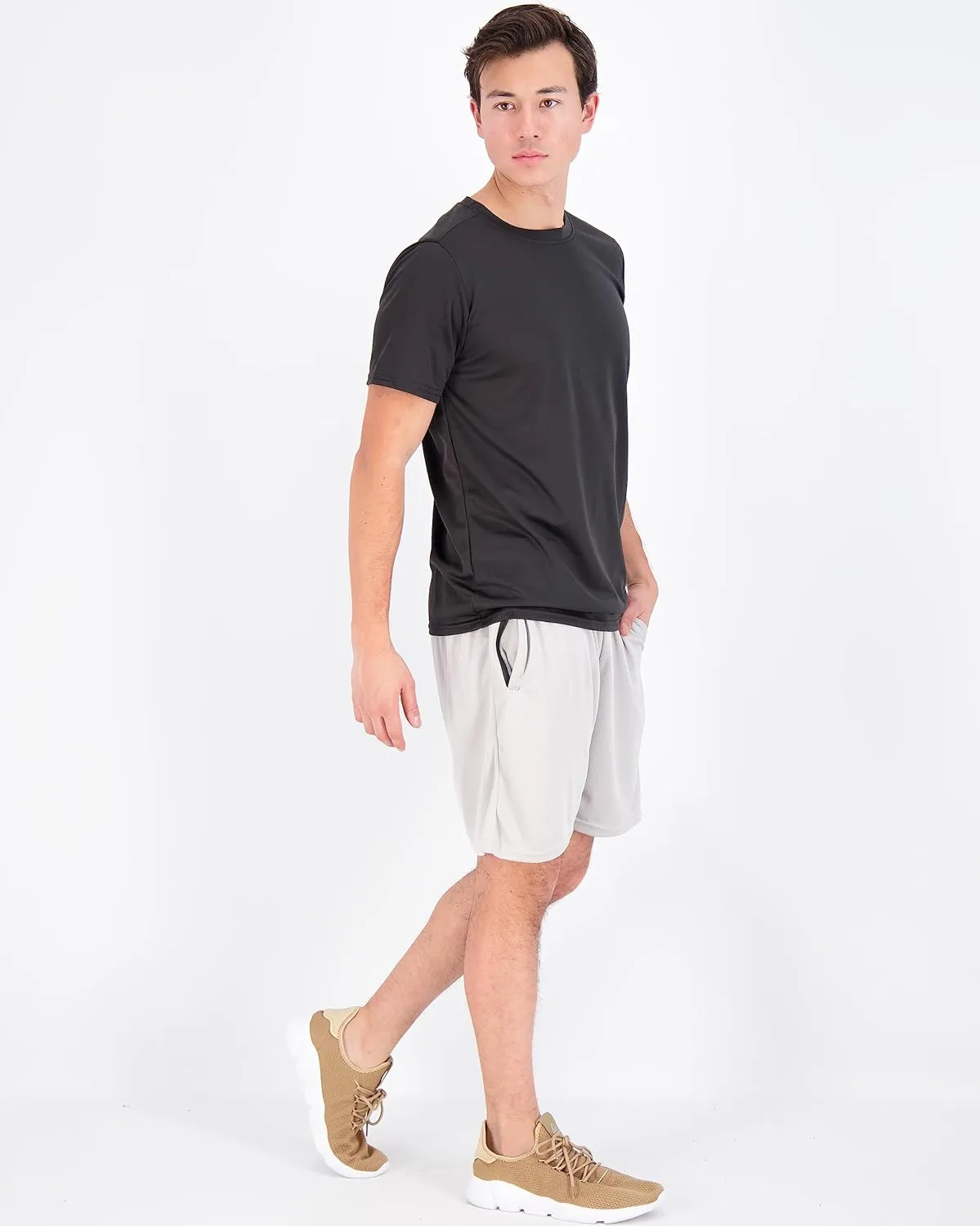 Real Essentials 5 Pack Men??s Active Quick Dry Mesh Crew Neck T Shirts | Athletic Short Sleeve Tee (Available in Big & Tall)