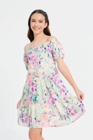Senior Girls Mint Printed Dress