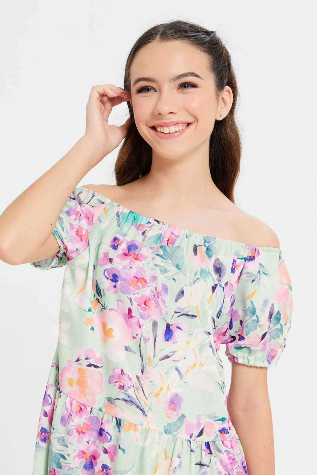 Senior Girls Mint Printed Dress