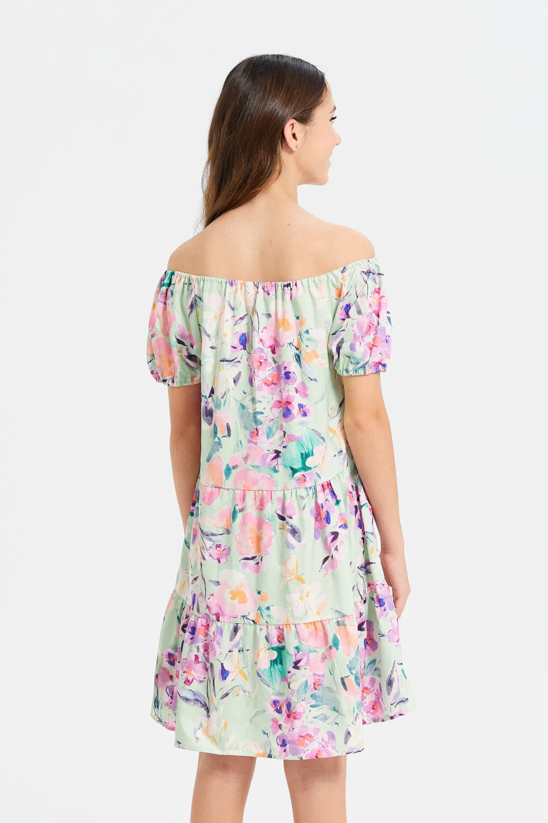 Senior Girls Mint Printed Dress