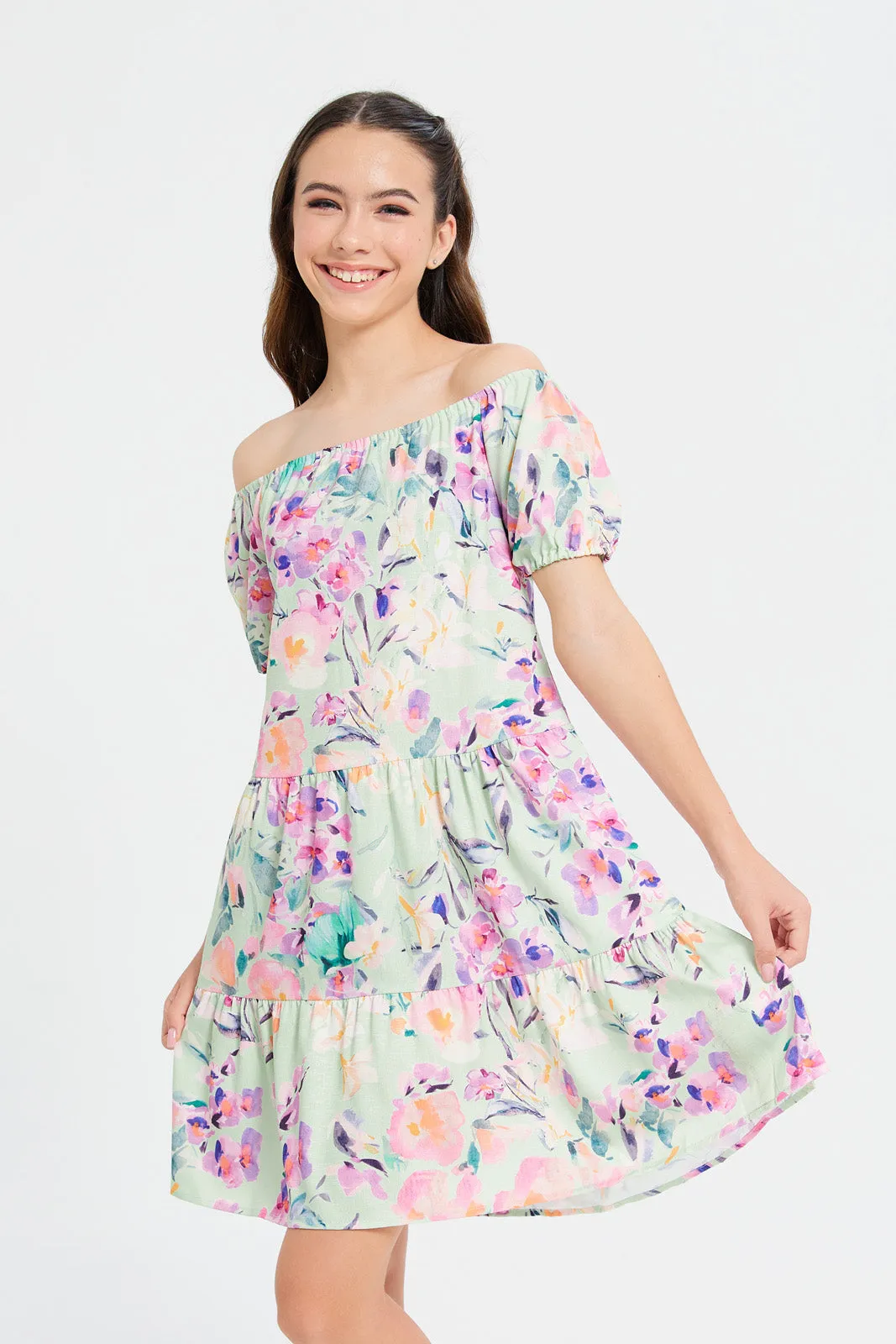 Senior Girls Mint Printed Dress