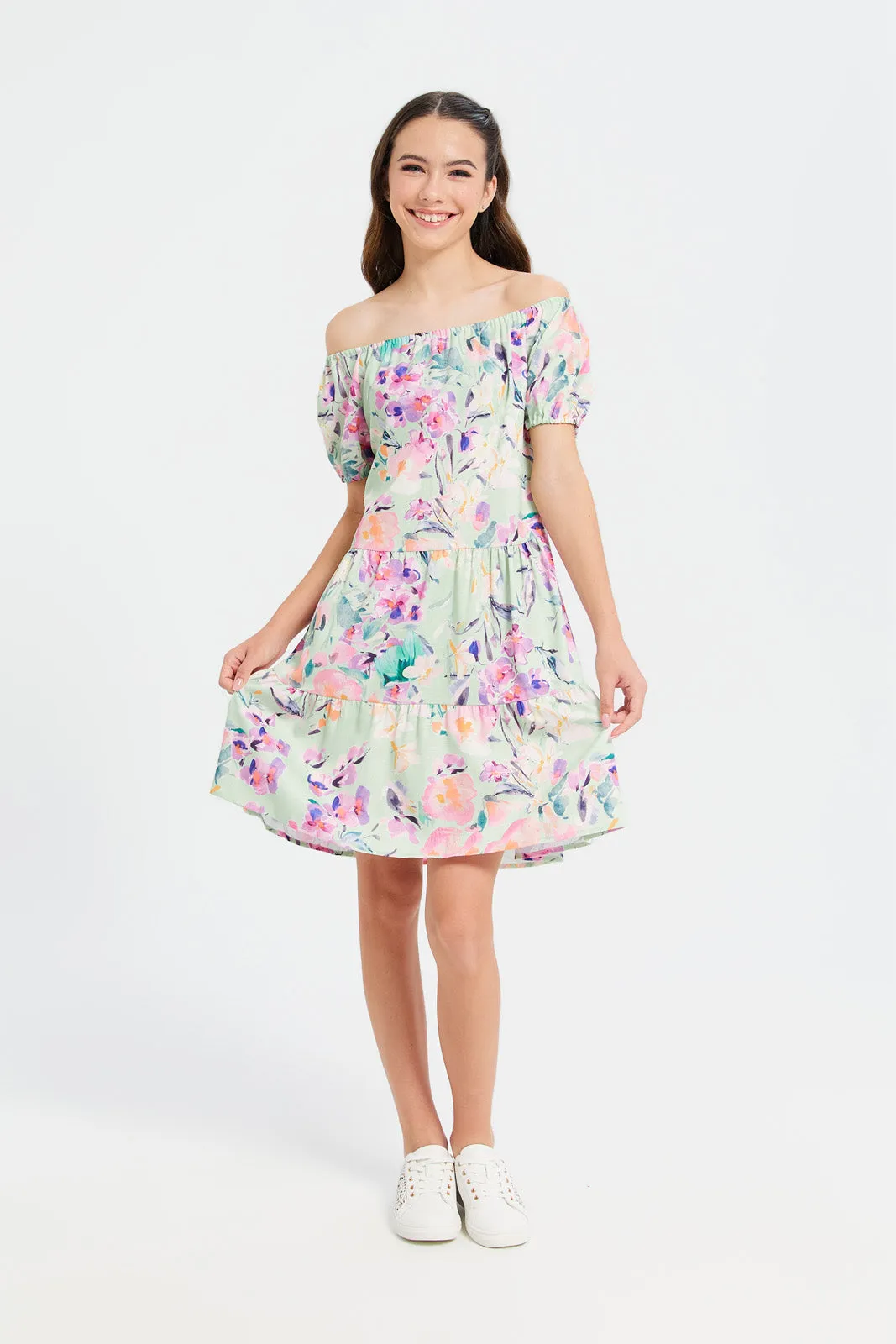 Senior Girls Mint Printed Dress