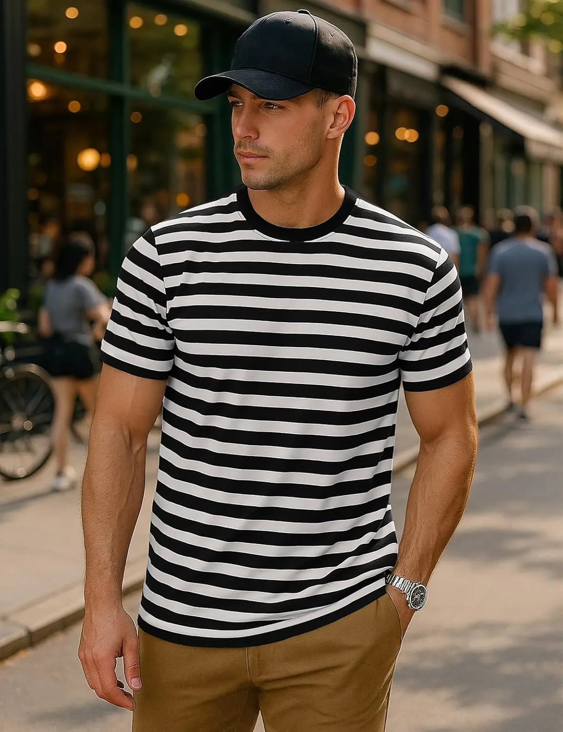 Zengjo Mens Striped Shirt Short Sleeve T-Shirts