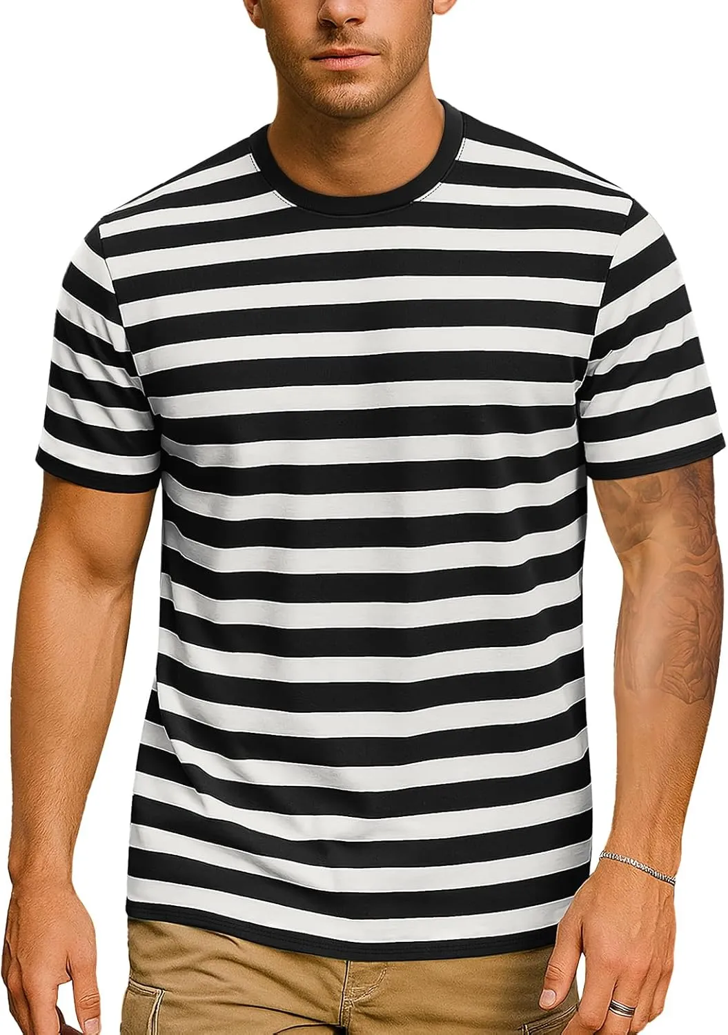 Zengjo Mens Striped Shirt Short Sleeve T-Shirts