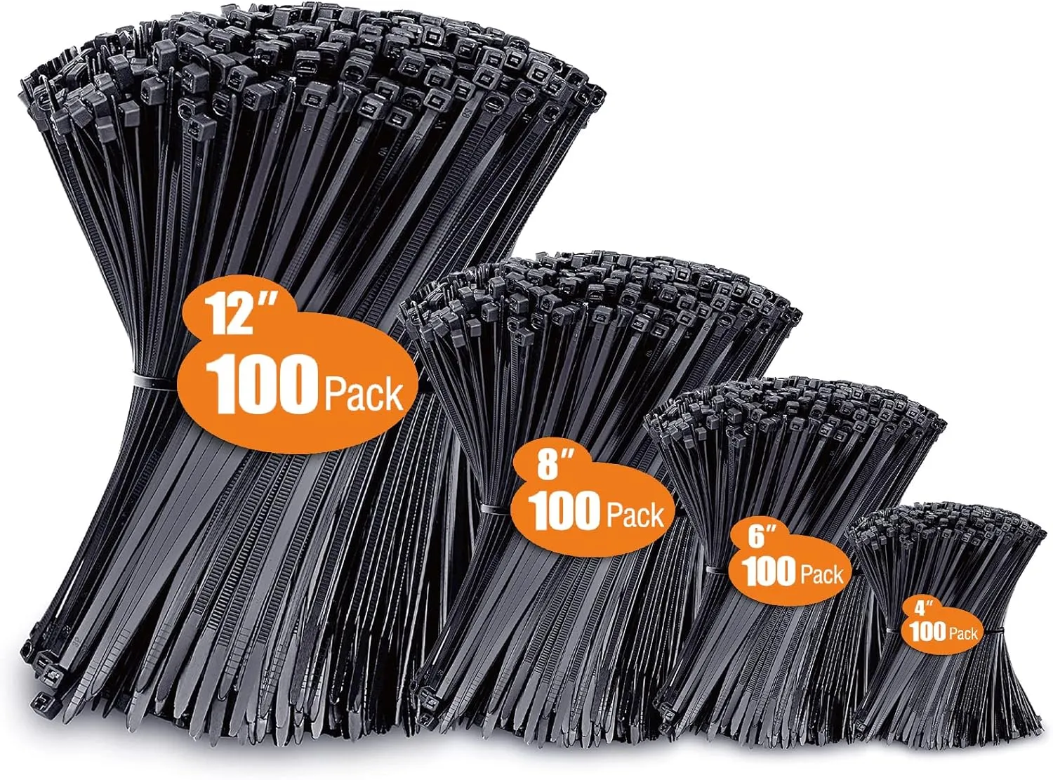 Zip Ties Assorted Sizes(4 6 8 12), 400 Pack, Black Cable Ties, UV Resistant Wire Ties by ANOSON